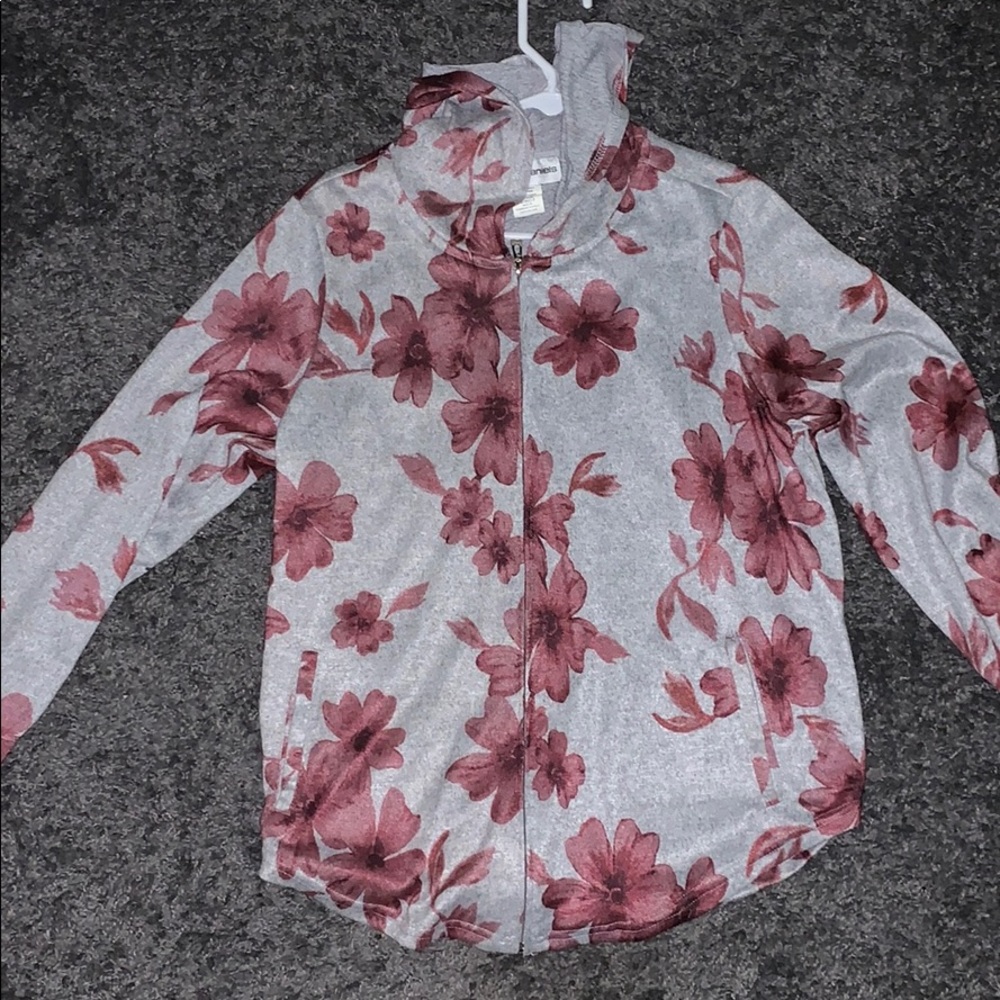 Grey w/ Pink Flower Zip Up